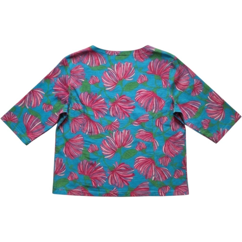 Lilly Pulitzer Tunic Top Womens XS Blue Pink Floral Drawstring V-Neck Cotton - Picture 4 of 6